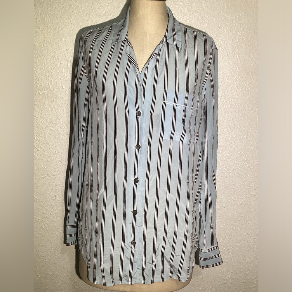 Equipment stripped women’s long sleeve silk blouse size large